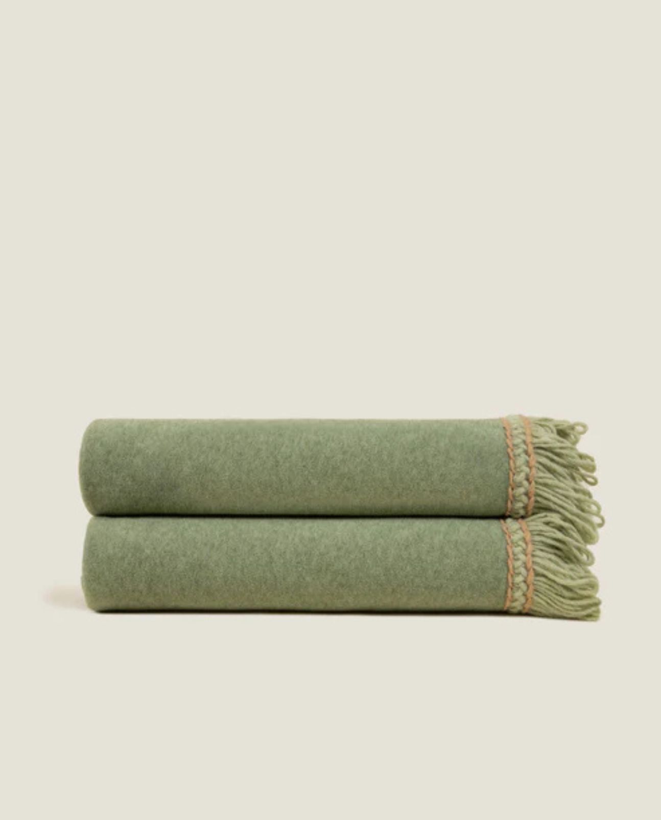 Plaid FRINGES Moss