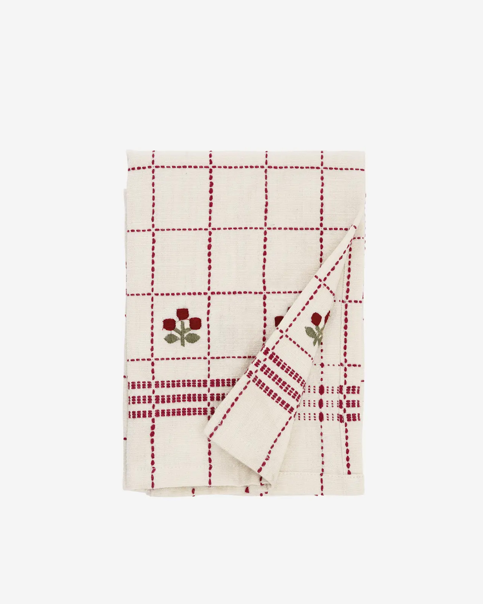 Keukenhanddoek EMBROIDERED Off white, red, green