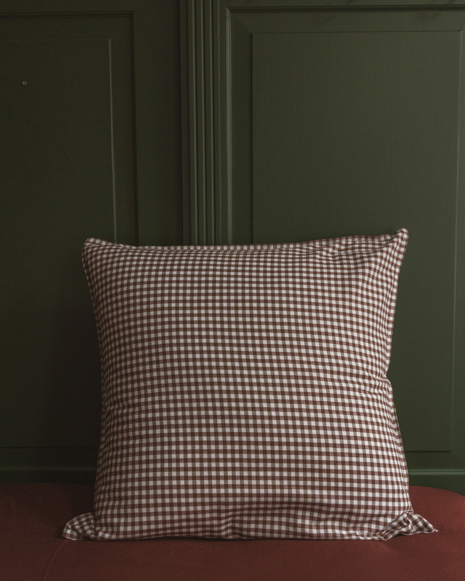 Taie d'oreiller COSY CHECK Cream & Burgundy Brown