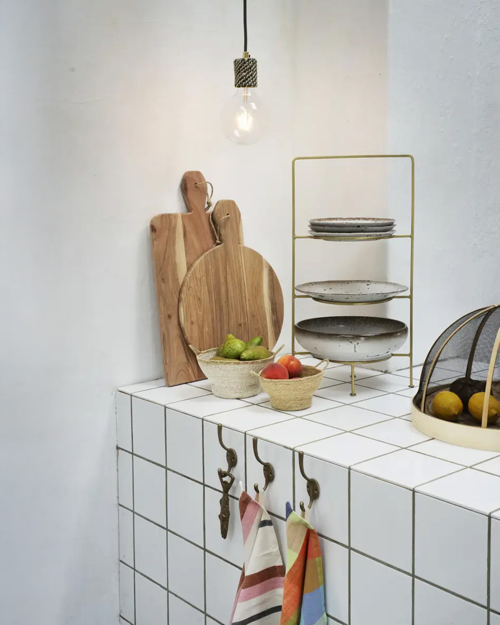 Keukenhanddoek STRIPED Off white, rust, pink, charcoal