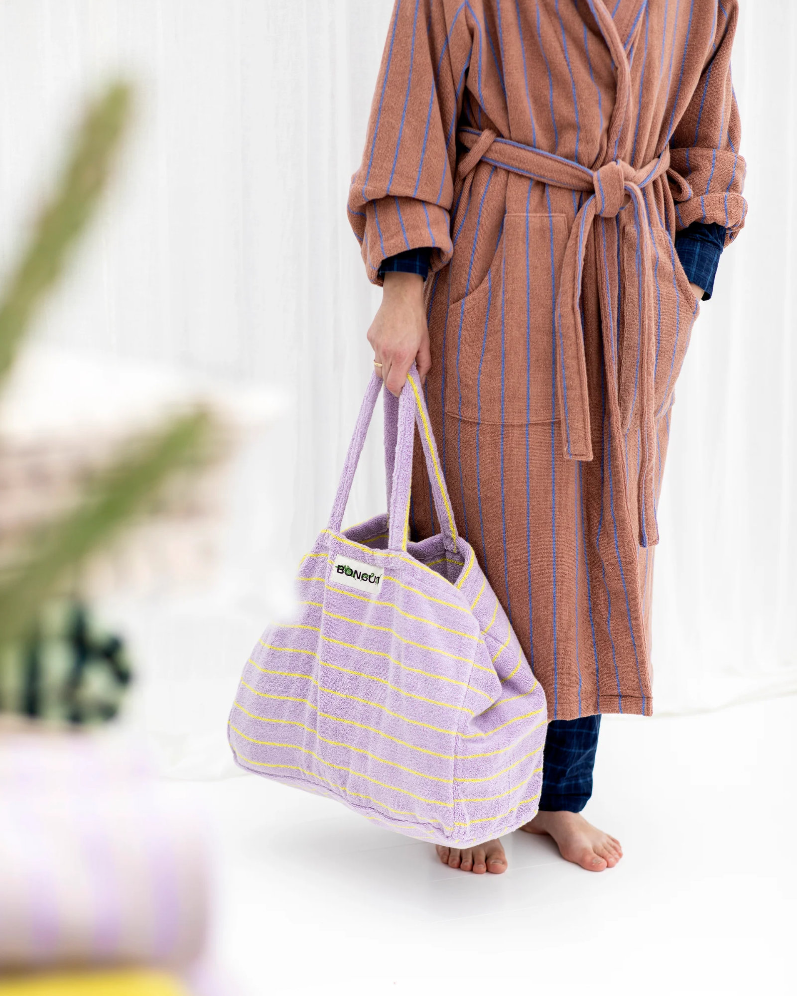 Bathrobe NARAM Camel & ultramarine blue