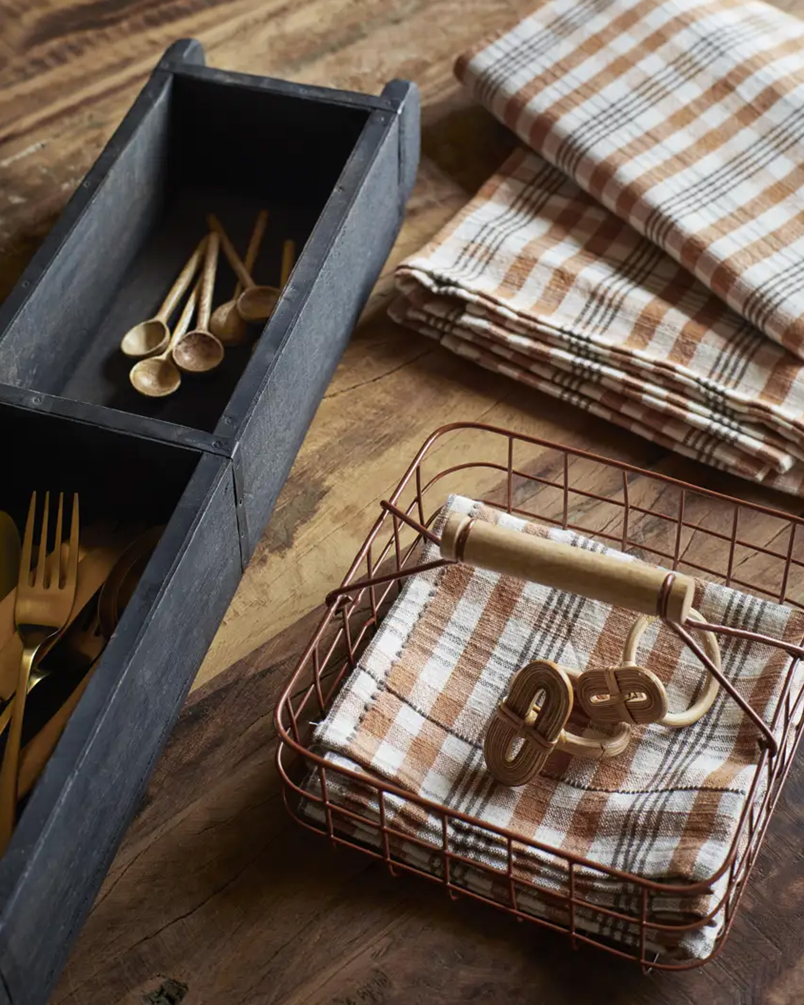 Keukenhanddoek CHECKED Small checks burnt orange, off white, iron