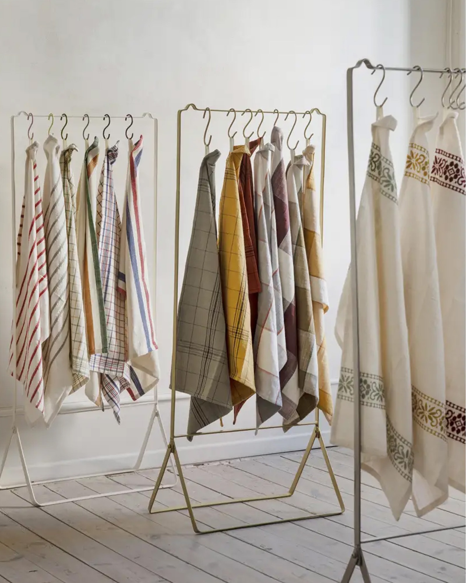 Keukenhanddoek STRIPED Off white, red, gold