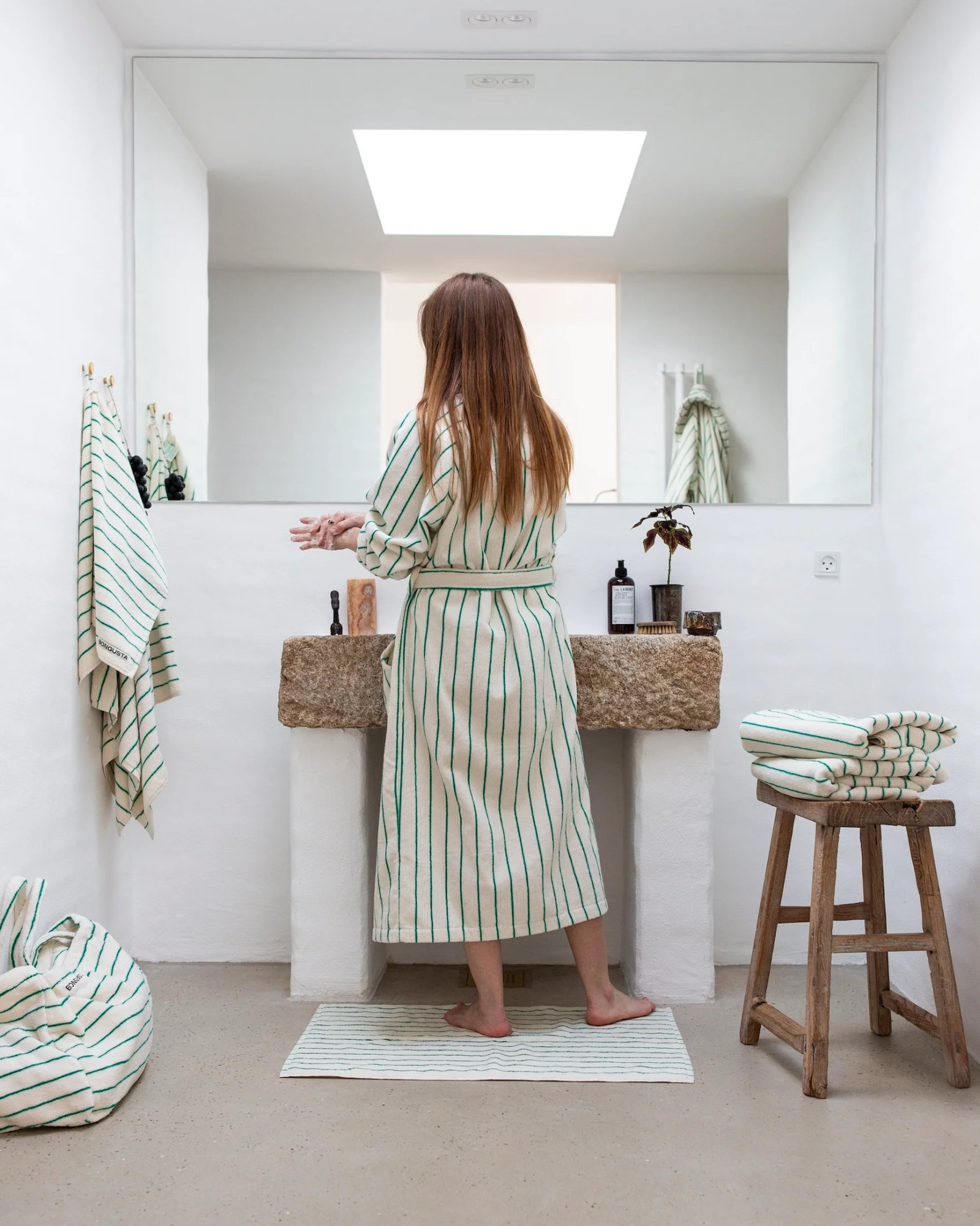 Bathrobe NARAM Pure white & grass