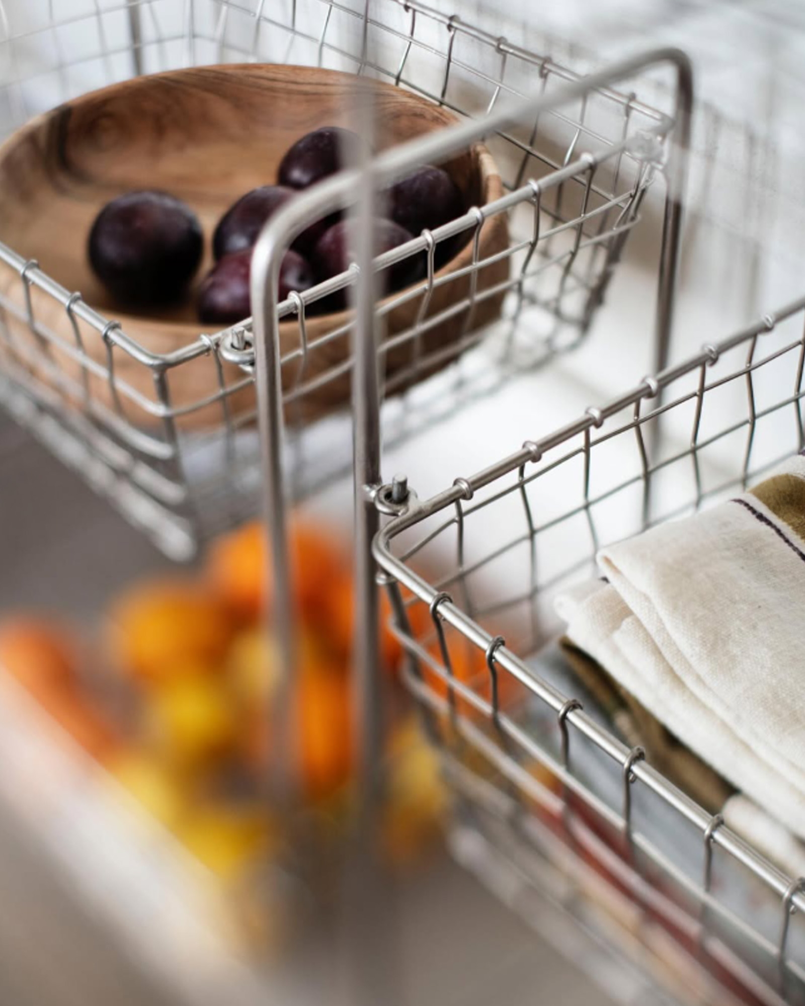 Keukenhanddoek STRIPED Off white, mustard, plum