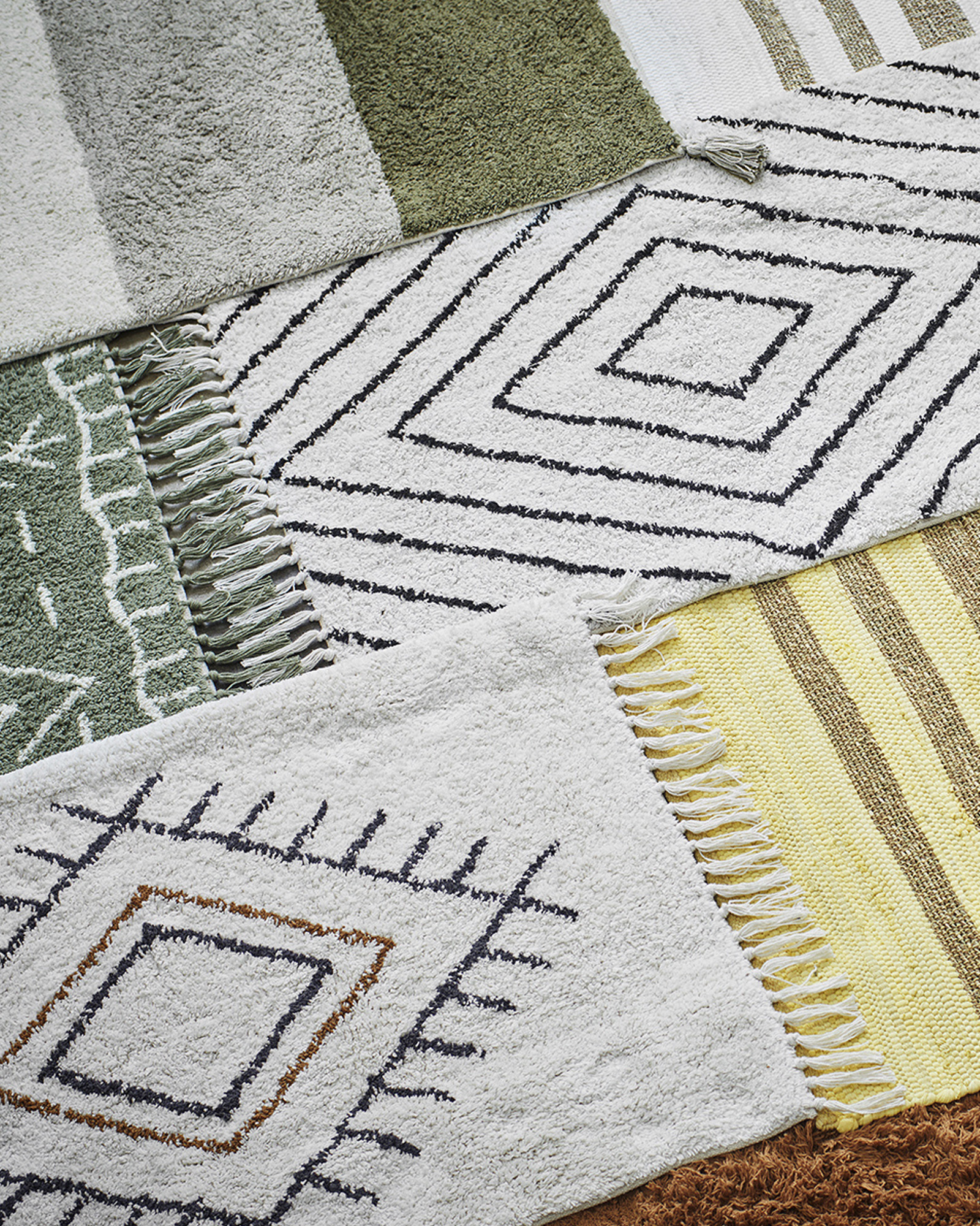 Badmat TUFTED Fringes off white, dark grey, dijon