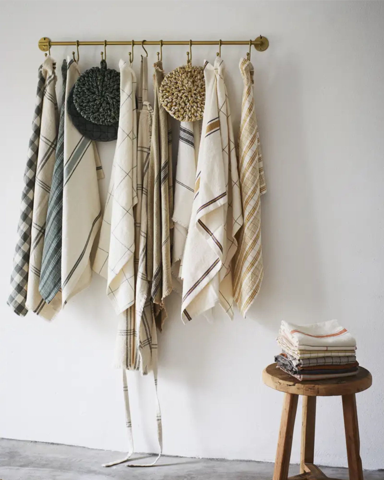 Keukenhanddoek STRIPED Off white, sage, dark green