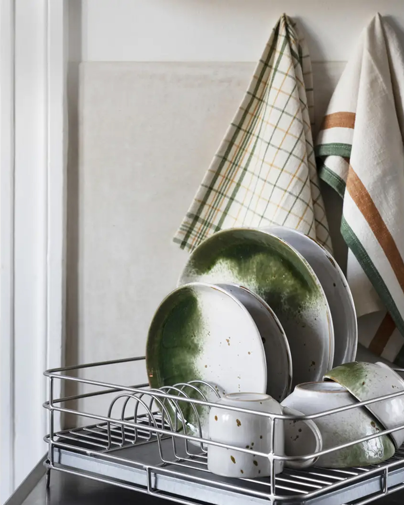 Keukenhanddoek CHECKED Off white, yellow, green